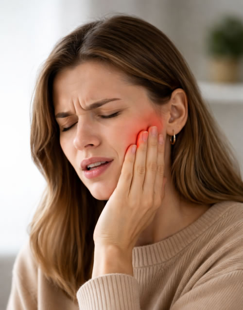 femme en douleur à la mâchoire